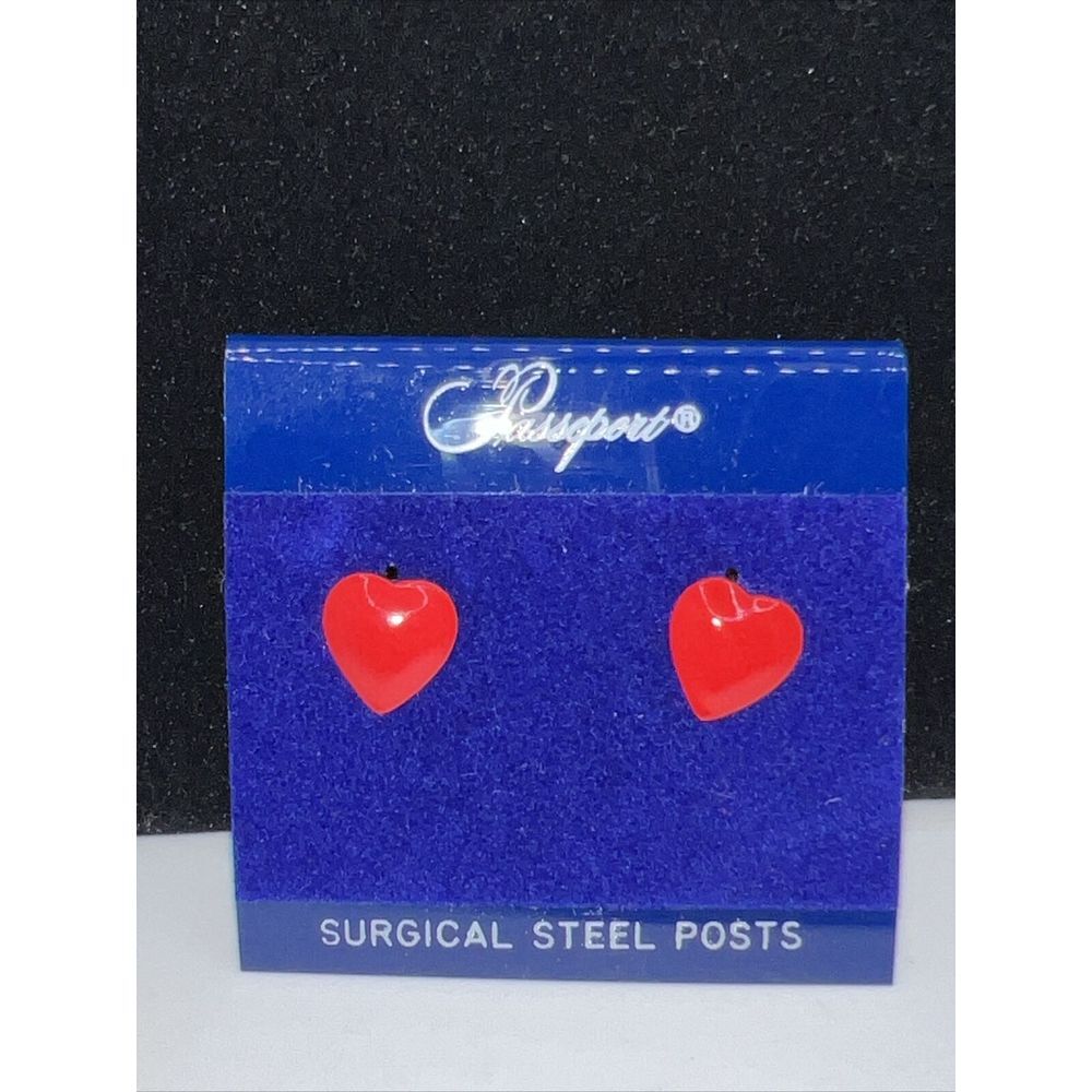 New‎ Vintage Costume Jewelry Red Heart Earrings